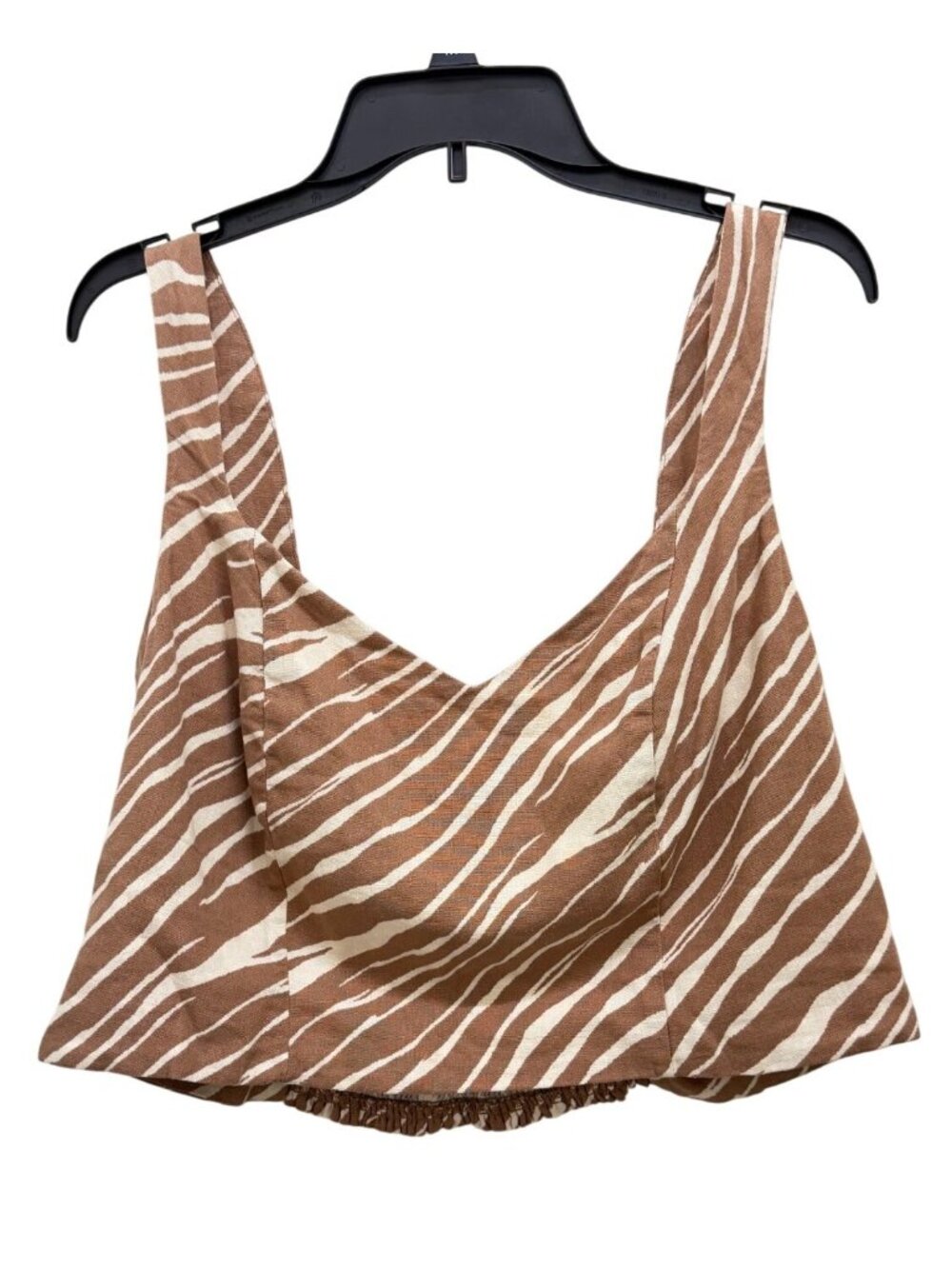 A New Day Brown&Cream Zebra Print Linen Cropped Top w/Elastic Back Panel XXL